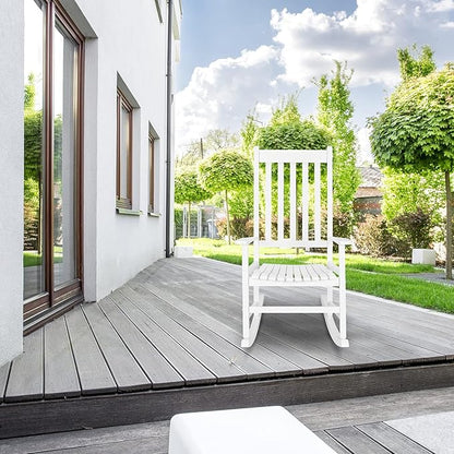 VINGLI 2PCS Wood Rocking Chairs Relaxing Rocker Real Wood High Back Seat for Deck, Garden, Backyard, Porch, Indoor or Outdoor Use, White