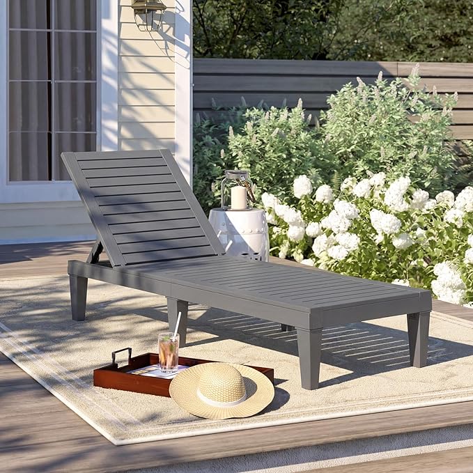 Tangkula Chaise Lounge Chair Outdoor, Lightweight Patio Lounge Recliner Chair with Adjustable Backrest, 5 Reclining Positions Chaise Lounger for Patio, Beach, Balcony, Poolside, Backyard (2, Gray)