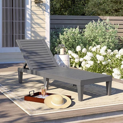 Tangkula Chaise Lounge Chair Outdoor, Lightweight Patio Lounge Recliner Chair with Adjustable Backrest, 5 Reclining Positions Chaise Lounger for Patio, Beach, Balcony, Poolside, Backyard (1, Gray)
