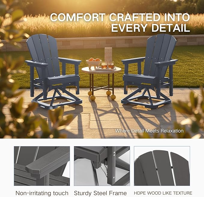 Kingdura Adirondack Swivel Glider Chair, HDPE Patio Glider Rocking Chair for Outdoor, All-Weather Glider Chair for Porch Balcony Lawn Poolside, 450LBS Capacity (Navy Blue)