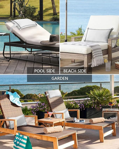 T&H XHome Outdoor Pillow for Chaise Lounge Chair, Solid Color White Waterproof Headrest Pillow Lumbar Pillows with Insert & Adjustable Elastic Strap for Beach, Poolside, Patio, Office (1 Pack)