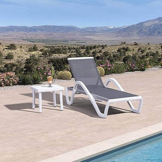 PURPLE LEAF Patio Chaise Lounge Chair Set Outside Aluminum Plastic Stackable Tanning Chairs with Armrests and Side Table for Pool Sunbathing Beach Deck Outdoor Lounger, Grey
