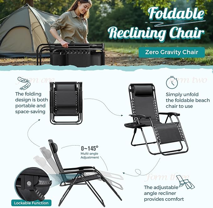 Homall Zero Gravity Chair Patio Folding Lawn Lounge Chairs Outdoor Lounge Gravity Chair Camp Reclining Chair with - Photo 8
