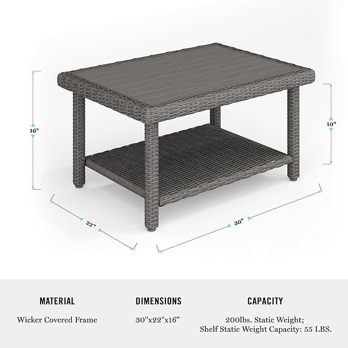 Martha Stewart Bedford Indoor-Outdoor Patio Coffee Table with Lower Shelf, Faux Wood Top - Photo 3