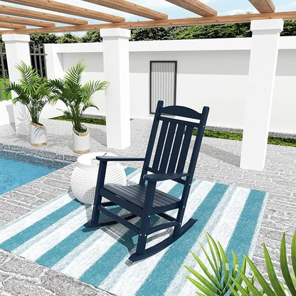 WO Home Furniture Patio Rocking Chair Farmhouse Outdoor HDPE UV Weather Resistant (Navy Blue)