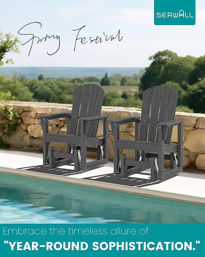 SERWALL Outdoor Glider Chair Set of 4, HDPE Wood-Like Patio Glider Rocker All-Weather Porch Glider for Outside, Gray - Photo 7