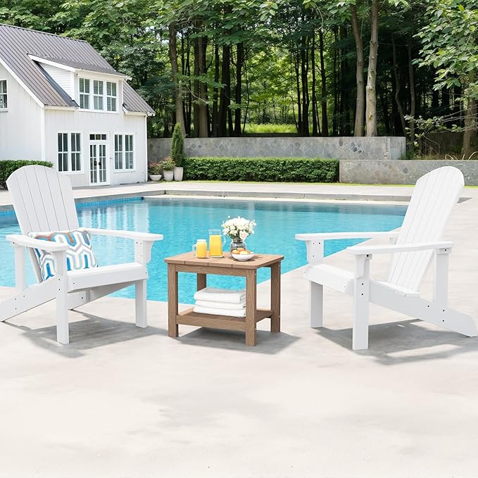 18" Outdoor Side Table, 2-Tier Patio Side Table, Weather Resistant, Easy Assembled, HIPS Adirondack Side Table for Backyard, Pool, Indoor, Teak