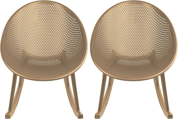 2xhome Set of 2 Patio Rocking Chairs | Oval Egg Shaped Lounge Rocker | All Weather Plastic | Modern Accent Side Chair for Indoor or Outdoor Use, Beige