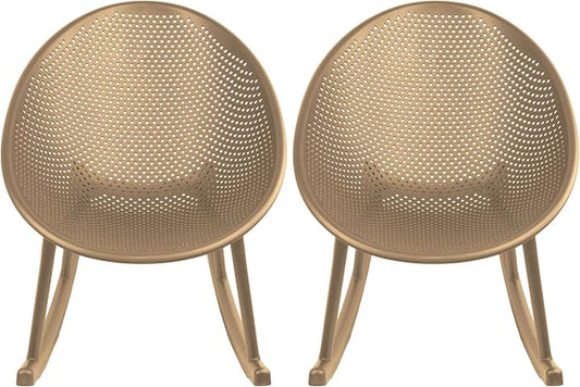 2xhome Set of 2 Patio Rocking Chairs | Oval Egg Shaped Lounge Rocker | All Weather Plastic | Modern Accent Side Chair for Indoor or Outdoor Use, Beige