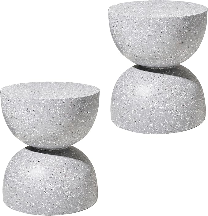 Glitzhome Outdoor Side Tables Set of 2, Heavy Duty Patio Sturdy Faux Terrazzo Decorative Garden Stool Planter Stand for Indoor Covered Outdoor, 17.75" H, Gray