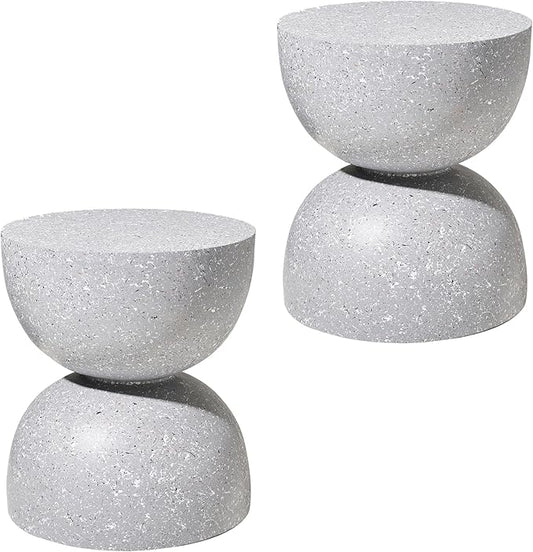 Glitzhome Outdoor Side Tables Set of 2, Heavy Duty Patio Sturdy Faux Terrazzo Decorative Garden Stool Planter Stand for Indoor Covered Outdoor, 17.75" H, Gray