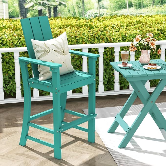 Giantex 52” Tall Adirondack Chair Set of 4, HDPE Outdoor Bar Stool with Ergonomic Backrest, Armrests, Footrest, Fire Pit Chair, All Weather Patio Bistro Chair for Yard, Garden, Lawn Chair (Turquoise)