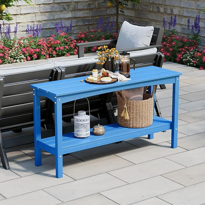 WestinTrends Malibu 55" Outdoor Patio HDPE Adirondack 2-Tier Shelf Console Table, Pacific Blue