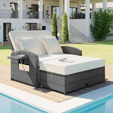 Modern Outdoor Rattan Double Chaise Lounge, 2-Person Reclining Sunbed with 3-Height Adjustable Back - Photo 1