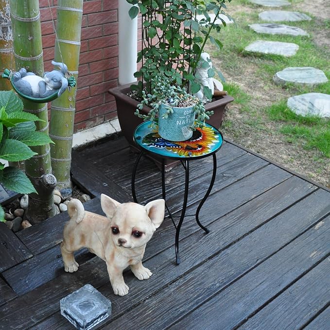 Patio Side Table Outdoor Accent Table Mosaic Coffee Side Table Glass Round Small Table Plant Stand for Indoor Garden - Photo 4
