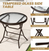 Foldable Patio Side Table Set of 2 with Tempered Glass Top 18" Folding Outdoor Side Tables Set of 2 Small Glass Patio - Photo 5