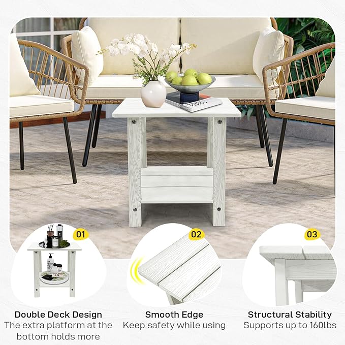 Outdoor Side Table, Weather Resistant Double Small Adirondack Side Table, Outdoor Indoor End Table for Chair - Photo 5