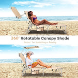 GYMAX Beach Chair with Canopy Shade, Folding Tanning Lounge with Adjustable Backrest, Carry Handle & Side Pocket - Photo 7