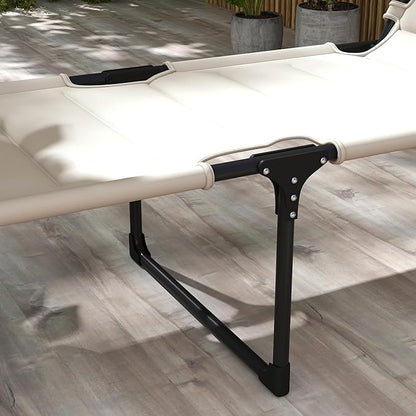3-in-1 Oversized Sun Tanning Chair with Mat & Face Hole, Heavy Duty Folding Chaise Lounge - 5-Position Adjustable Outdoor Chair for Beach, Pool, Patio, Lawn, Yard - Includes Pillow (Cream White)