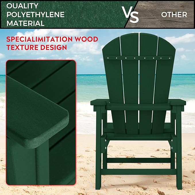 Costaelm Kids Adirondack Chair Set of 4, Plastic Outdoor Kids Chair Toddler Patio Furniture and Outdoor Children Picnic Activity Lawn Chair for Garden, Patio, Backyard & Beach, Dark Green