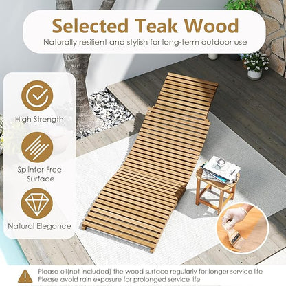 Tangkula Patio Folding Wooden Lounge Chairs, Teak Wood Pool Chairs with Slatted Seat, Outdoor Portable Low-Profile Sun Lounger for Poolside, Backyard, Porch, Beach (2)