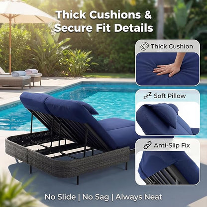 NICESOUL Double Chaise Lounge Outdoor, 51.2" Wide 2-Person Daybed with Independent Recline, Loveseat with 4" Thick Cushions, Heavy Duty All-Weather Wicker Sunbed for Patio Poolside Garden