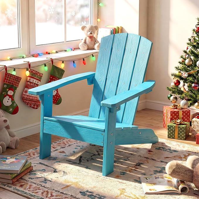 Giantex Kids Adirondack Chair, All-Weather HIPS Children's Outdoor Chair w/Ergonomic Design, Toddler Lawn Chairs for Age 3-8, Kids Beach Chair for Garden Patio Backyard (2,Turquoise)