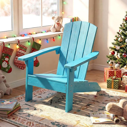 Giantex Kids Adirondack Chair, All-Weather HIPS Children's Outdoor Chair w/Ergonomic Design, Toddler Lawn Chairs for Age 3-8, Kids Beach Chair for Garden Patio Backyard (2,Turquoise)
