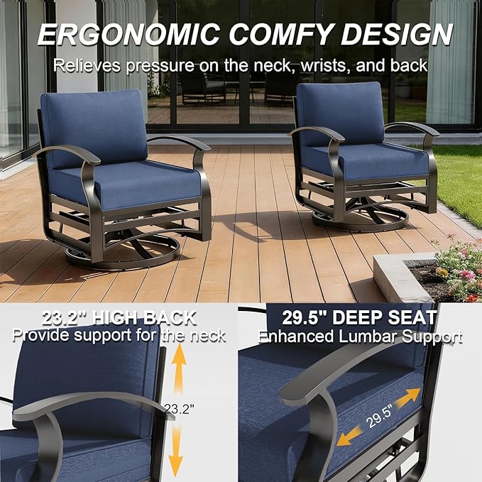 Gotland Outdoor Furniture, Metal Outdoor Swivel Chair with 5.1’’ High-Resilience Seat Cushions 6.2’’ Thick Back Pillow - Photo 6
