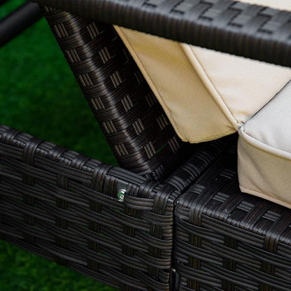 Outsunny Wicker Chaise Lounge, 4 Position Adjustable Backrest and Cushions Outdoor Lounge Chair PE Rattan Sun Lounger for Poolside, Balcony or Garden, Beige