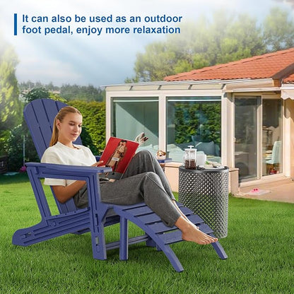 FONTOI Adirondack Ottoman, HDPE Plastic Adirondack Chair Footstool, All Weather Outdoor Footrest for Patio, Backyard, Lawn, Fire Pits, Navy Blue