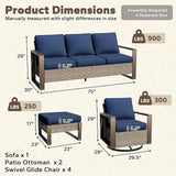 7 Pieces Metal Wicker Patio Furniture Set - 75" Sofa, Four Swivel Chairs and Two Ottomans - Photo 2