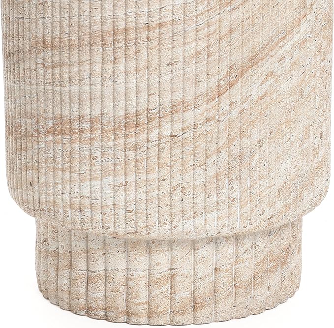 LuxenHome Outdoor Accent Side Table, 18'' Travertine-Style Outdoor Furniture - Photo 7