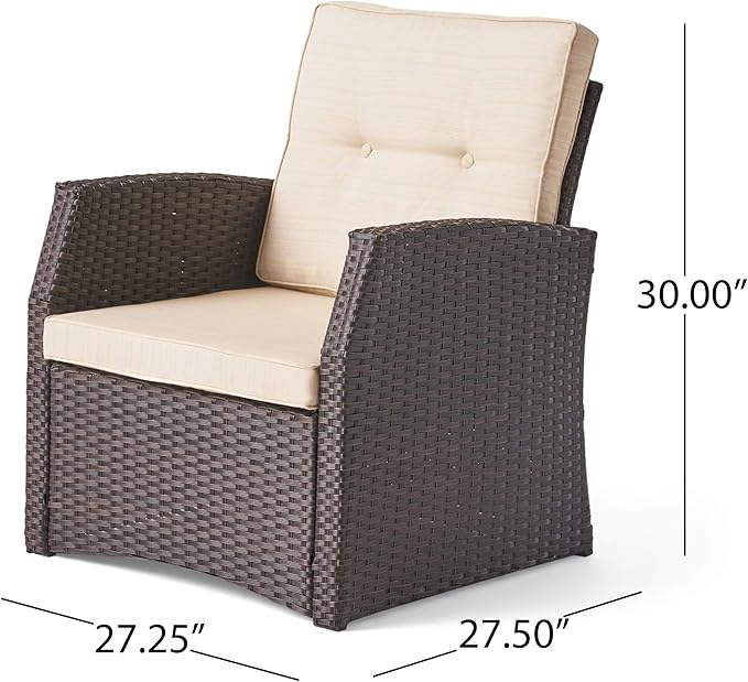 Christopher Knight Home Sanger Outdoor Club Chair with Cushions - Wicker - Dark Brown/Beige