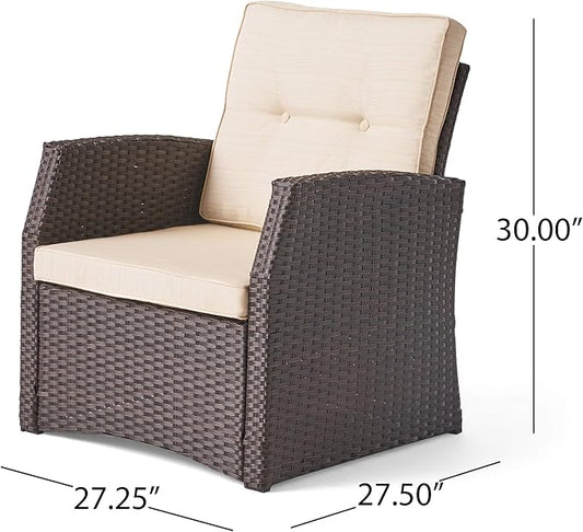Christopher Knight Home Sanger Outdoor Club Chair with Cushions - Wicker - Dark Brown/Beige