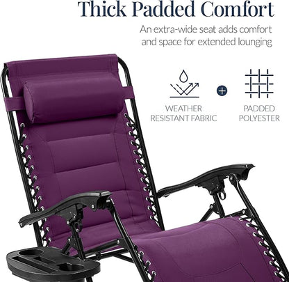 Best Choice Products Oversized Padded Zero Gravity Chair, Folding Outdoor Patio Recliner, XL Anti Gravity Lounger for Backyard w/Headrest, Cup Holder, Side Tray, Polyester Mesh - Amethyst Purple