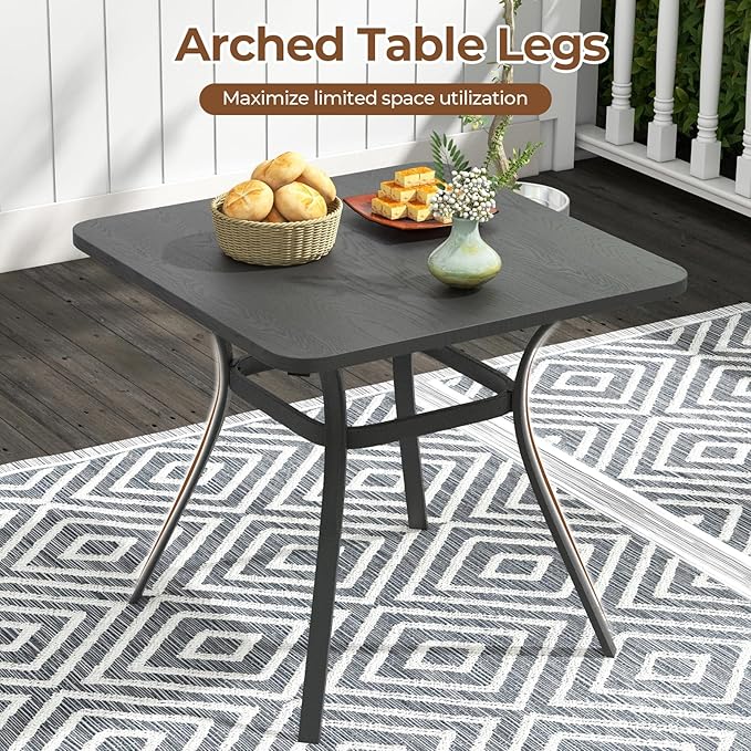 Tangkula 32-Inch Metal Patio Dining Table for 4, Outdoor Dining Table with Powder-Coated Metal Frame & Wood-Like Grain Tabletop, Square Outside Bistro Table for Backyard Garden Poolside Porch, Grey
