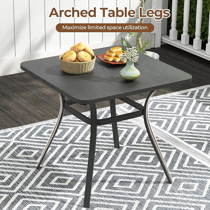 Tangkula 32-Inch Metal Patio Dining Table for 4, Outdoor Dining Table with Powder-Coated Metal Frame & Wood-Like Grain Tabletop, Square Outside Bistro Table for Backyard Garden Poolside Porch, Grey