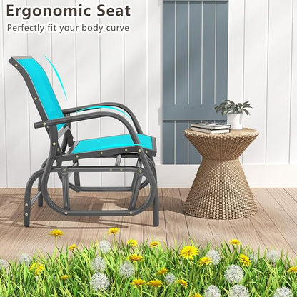 Giantex Swing Glider Chair W/Study Metal Frame Comfortable Patio Chair Love-Seat for Garden, Porch, Backyard, Poolside, Lawn Outdoor Rocking Chair (2, Turquoise)