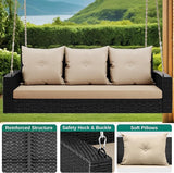 YITAHOME 3-Seats Outdoor Hanging Porch Swing Chair Rattan Black Wicker Patio Swing Chair with Swing Lounge 3 Light - Photo 3