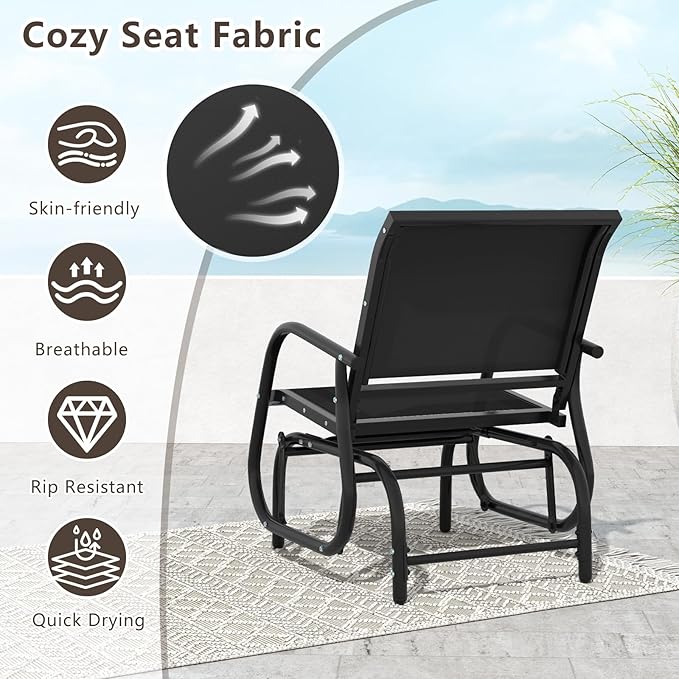Giantex Swing Glider Chair W/Study Metal Frame Comfortable Patio Chair Love-Seat for Garden, Porch, Backyard, Poolside - Photo 6