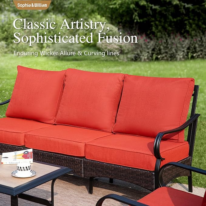 Sophia & William Patio Furniture Set, 5PCS Metal Outdoor Conversation Set with 3-Seater Outdoor Couch, 2 Sofa Chairs - Photo 3