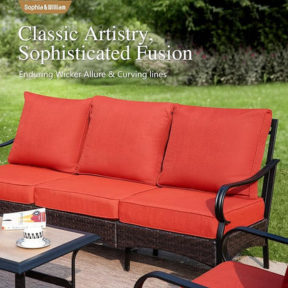 Sophia & William Patio Furniture Set, 5 Piece Metal Outdoor Conversation Set with 3-Seater Outdoor Couch, 2 Swivel Chairs, 1 Loveseat,1 Coffee Table for Outdoor Seating, Backyard, Porch(Red)
