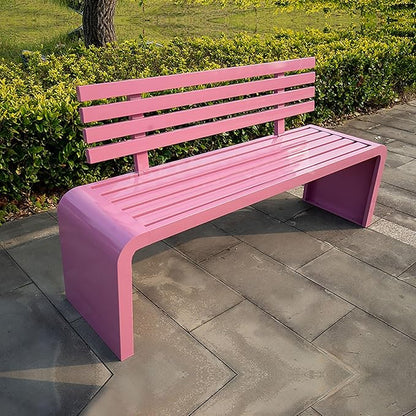 Gtzly Metal Garden Bench, Outdoor Galvanized Steel Garden Bench, Slatted Design with Backrest Patio Benches Patio Bench for Porch Garden Lawn Backyard Park Balcony(Pink,120 * 40 * 80 cm)