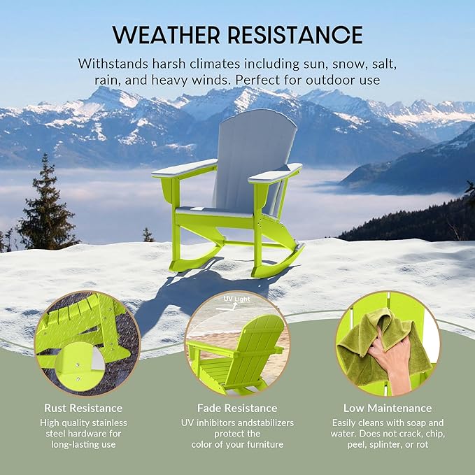 WestinTrends Malibu Outdoor Patio Porch Rocking Adirondack Chair (Set of 4), Lime