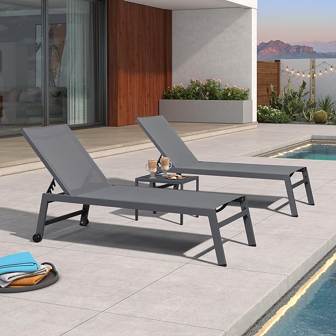 PURPLE LEAF 6-Piece Outdoor Chaise Lounge Oversized Pool Lounge Chairs with Easy-to-Move Wheels and Adjustable Backrest - Photo 2