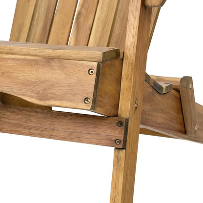 Outdoor Adirondack Chair, Acacia Wood with Slatted Back and Wide Armrests, Comfortable and Durable, Foldable Design for Deck, Backyard, Garden, Teak