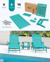 SERWALL Patio Chaise Lounge Chair Set of 2, 78'' Long 5-Positions Adjustable HDPE Outdoor Lounger for Pool - Photo 6