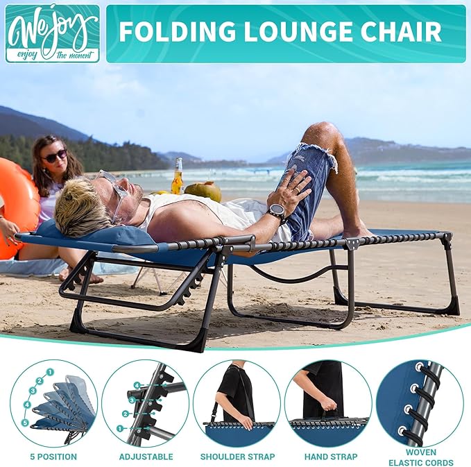 #WEJOY Folding Lounge Chair Outdoor, 5-Position Adjustable Sunbathing Tanning Chair with Shoulder Strap & Side Pocket - Photo 6