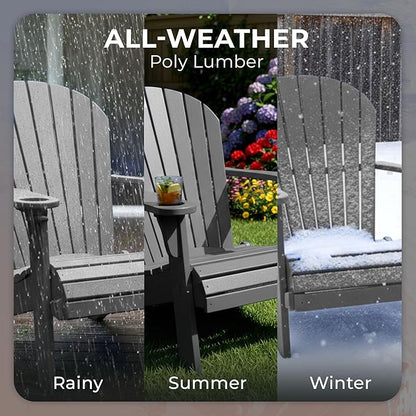 Ecommersify Folding Adirondack Chair with Cup Holder - (Dark Gray) - Heavy Duty Recycled Poly Lumber Folding Chair - Amish Crafted Outdoor Furniture - Made in USA